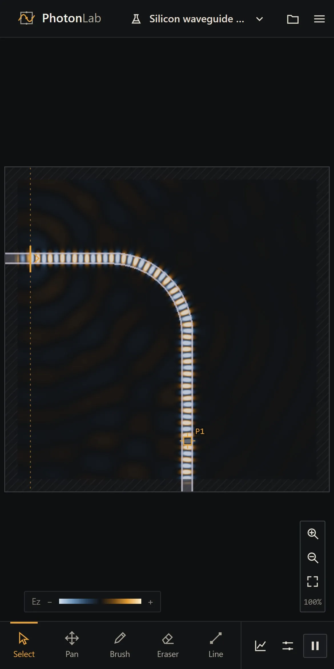 PhotonLab on a phone, running the silicon waveguide bend