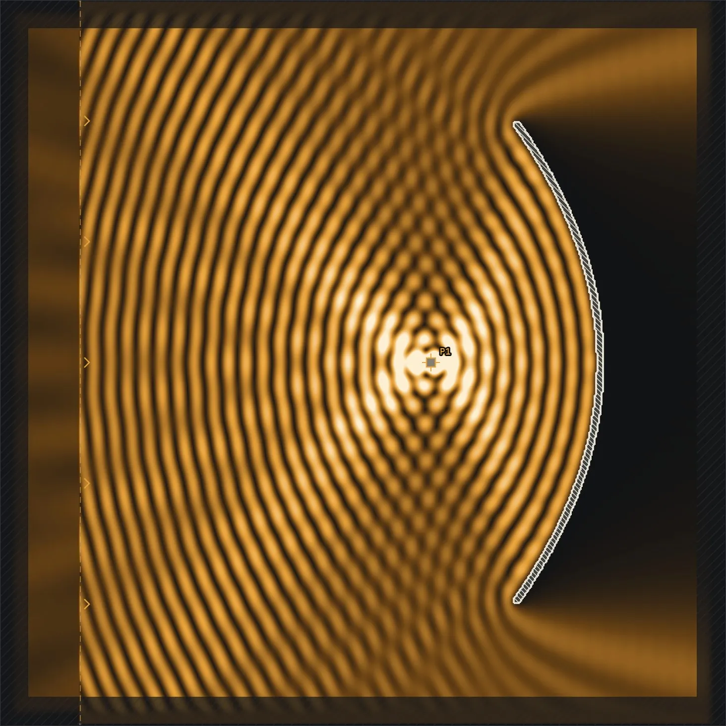 A parabolic mirror focusing a plane wave